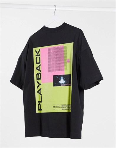 Oversize Back Print T-shirt-Siyah